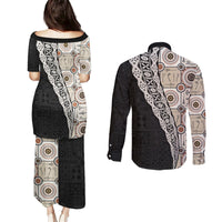 Tukenny Pattern Fijian War Clubs Mix Tapa Tribal Couples Matching Puletasi and Long Sleeve Button Shirt LT03 - Polynesian Pride