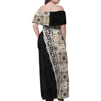 Tukenny Pattern Fijian War Clubs Mix Tapa Tribal Family Matching Off Shoulder Maxi Dress and Hawaiian Shirt LT03 - Polynesian Pride