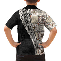 Tukenny Pattern Fijian War Clubs Mix Tapa Tribal Family Matching Short Sleeve Bodycon Dress and Hawaiian Shirt LT03 - Polynesian Pride