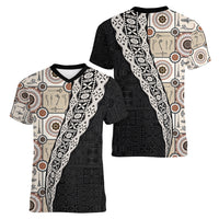 Tukenny Pattern Fijian War Clubs Mix Tapa Tribal Women V Neck T Shirt LT03 - Polynesian Pride