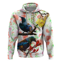 New Zealand Pohutukawa Tui Bird Hoodie Kowhai Version LT03 Pullover Hoodie White - Polynesian Pride