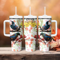 New Zealand Pohutukawa Tui Bird Tumbler With Handle Kowhai Version LT03 - Polynesian Pride