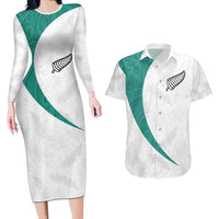 Custom New Zealand Football Couples Matching Long Sleeve Bodycon Dress and Hawaiian Shirt Go All Silver Ferns - Towards World Cup 2026