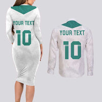 Custom New Zealand Football Couples Matching Long Sleeve Bodycon Dress and Long Sleeve Button Shirt Go All Silver Ferns - Towards World Cup 2026