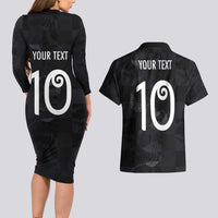 Custom New Zealand Rugby Couples Matching Long Sleeve Bodycon Dress and Hawaiian Shirt All Silver Ferns Blacks