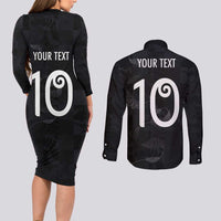 Custom New Zealand Rugby Couples Matching Long Sleeve Bodycon Dress and Long Sleeve Button Shirt All Silver Ferns Blacks
