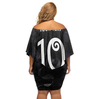 Custom New Zealand Rugby Family Matching Off Shoulder Short Dress and Hawaiian Shirt All Silver Ferns Blacks