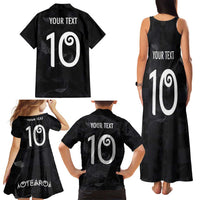 Custom New Zealand Rugby Family Matching Tank Maxi Dress and Hawaiian Shirt All Silver Ferns Blacks