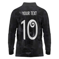 Custom New Zealand Rugby Long Sleeve Polo Shirt All Silver Ferns Blacks