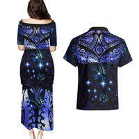 New Zealand Matariki Couples Matching Puletasi and Hawaiian Shirt Maori Pattern and Matariki Sky Night LT03 - Polynesian Pride