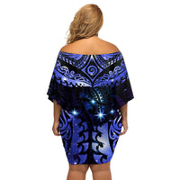 New Zealand Matariki Off Shoulder Short Dress Maori Pattern and Matariki Sky Night LT03 - Polynesian Pride