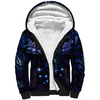 New Zealand Matariki Sherpa Hoodie Maori Pattern and Matariki Sky Night LT03 Unisex Blue - Polynesian Pride