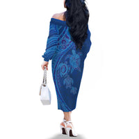 Hawaiian Turtles and Polynesian Art Tattoo Family Matching Off The Shoulder Long Sleeve Dress and Hawaiian Shirt Ocean Abyss