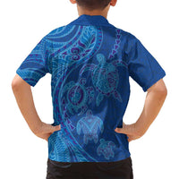 Hawaiian Turtles and Polynesian Art Tattoo Family Matching Off Shoulder Maxi Dress and Hawaiian Shirt Ocean Abyss