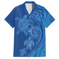 Hawaiian Turtles and Polynesian Art Tattoo Family Matching Off Shoulder Maxi Dress and Hawaiian Shirt Ocean Abyss