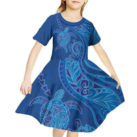 Hawaiian Turtles and Polynesian Art Tattoo Kid Short Sleeve Dress Ocean Abyss LT03 - Polynesian Pride