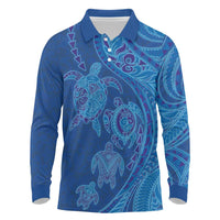 Hawaiian Turtles and Polynesian Art Tattoo Long Sleeve Polo Shirt Ocean Abyss