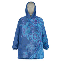 Hawaiian Turtles and Polynesian Art Tattoo Wearable Blanket Hoodie Ocean Abyss LT03 One Size Blue - Polynesian Pride