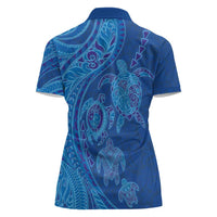 Hawaiian Turtles and Polynesian Art Tattoo Women Polo Shirt Ocean Abyss
