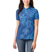 Hawaiian Turtles and Polynesian Art Tattoo Women Polo Shirt Ocean Abyss