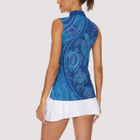 Hawaiian Turtles and Polynesian Art Tattoo Women Sleeveless Polo Shirt Ocean Abyss