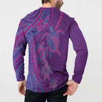 Hawaiian Turtles and Polynesian Art Tattoo Button Sweatshirt Dusky Violet LT03 - Polynesian Pride