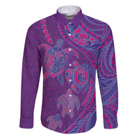 Hawaiian Turtles and Polynesian Art Tattoo Family Matching Off Shoulder Maxi Dress and Hawaiian Shirt Dusky Violet LT03 Dad's Shirt - Long Sleeve Purple - Polynesian Pride