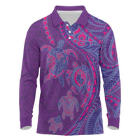 Hawaiian Turtles and Polynesian Art Tattoo Long Sleeve Polo Shirt Dusky Violet