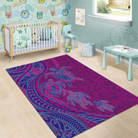 Hawaiian Turtles and Polynesian Art Tattoo Area Rug Cerise