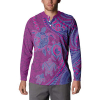 Hawaiian Turtles and Polynesian Art Tattoo Button Sweatshirt Cerise LT03 - Polynesian Pride