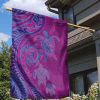 Hawaiian Turtles and Polynesian Art Tattoo Garden Flag Cerise