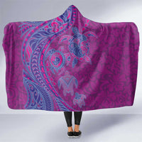 Hawaiian Turtles and Polynesian Art Tattoo Hooded Blanket Cerise LT03 One Size Pink - Polynesian Pride