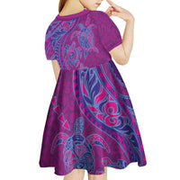 Hawaiian Turtles and Polynesian Art Tattoo Kid Short Sleeve Dress Cerise LT03 - Polynesian Pride