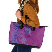 Hawaiian Turtles and Polynesian Art Tattoo Leather Tote Bag Cerise