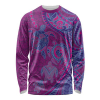 Hawaiian Turtles and Polynesian Art Tattoo Long Sleeve Shirt Cerise LT03 Unisex Pink - Polynesian Pride