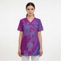 Hawaiian Turtles and Polynesian Art Tattoo Scrub Top Cerise - Polynesian Pride
