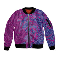Hawaiian Turtles and Polynesian Art Tattoo Sleeve Zip Bomber Jacket Cerise
