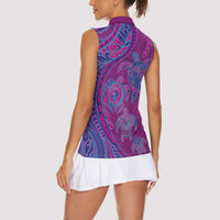 Hawaiian Turtles and Polynesian Art Tattoo Women Sleeveless Polo Shirt Cerise