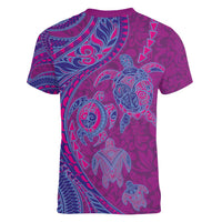 Hawaiian Turtles and Polynesian Art Tattoo Women V-Neck T-Shirt Cerise