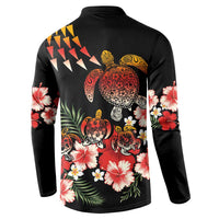 Hawaiian Hibiscus Turtle and Tropical Flower Button Sweatshirt Dynamic Vibe LT03 - Polynesian Pride