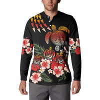 Hawaiian Hibiscus Turtle and Tropical Flower Button Sweatshirt Dynamic Vibe LT03 - Polynesian Pride