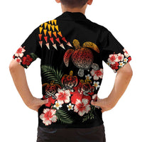 Hawaiian Hibiscus Turtle and Tropical Flower Family Matching Off Shoulder Short Dress and Hawaiian Shirt Dynamic Vibe