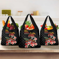 Hawaiian Hibiscus Turtle and Tropical Flower Grocery Bag Dynamic Vibe LT03 3-pack One Size Black - Polynesian Pride