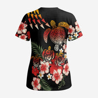 Hawaiian Hibiscus Turtle and Tropical Flower Scrub Top Dynamic Vibe - Polynesian Pride