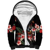Hawaiian Hibiscus Turtle and Tropical Flower Sherpa Hoodie Dynamic Vibe LT03 Unisex Black - Polynesian Pride