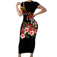 Hawaiian Hibiscus Turtle and Tropical Flower Short Sleeve Bodycon Dress Dynamic Vibe