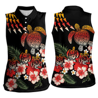 Hawaiian Hibiscus Turtle and Tropical Flower Women Sleeveless Polo Shirt Dynamic Vibe