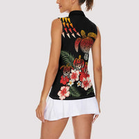 Hawaiian Hibiscus Turtle and Tropical Flower Women Sleeveless Polo Shirt Dynamic Vibe