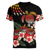 Hawaiian Hibiscus Turtle and Tropical Flower Women V-Neck T-Shirt Dynamic Vibe