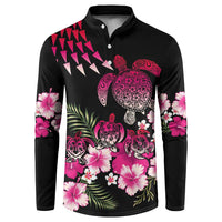 Hawaiian Hibiscus Turtle and Tropical Flower Button Sweatshirt Sweet Vibe LT03 Black - Polynesian Pride